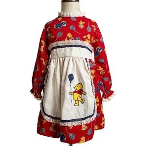 Vintage 70s Sears Collection Disney Girls Winnie the Pooh Dress Red Size 6 Slim